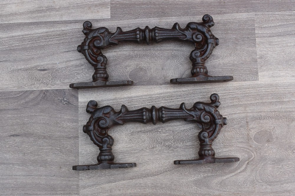 Victorian Handmade iron dragon door cabinet screen handles Knob pull rustic 2 pc