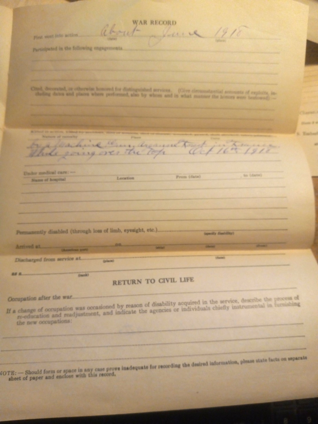 WWI Military Service Record William Taylor Woodruff Connecticut KIA in France