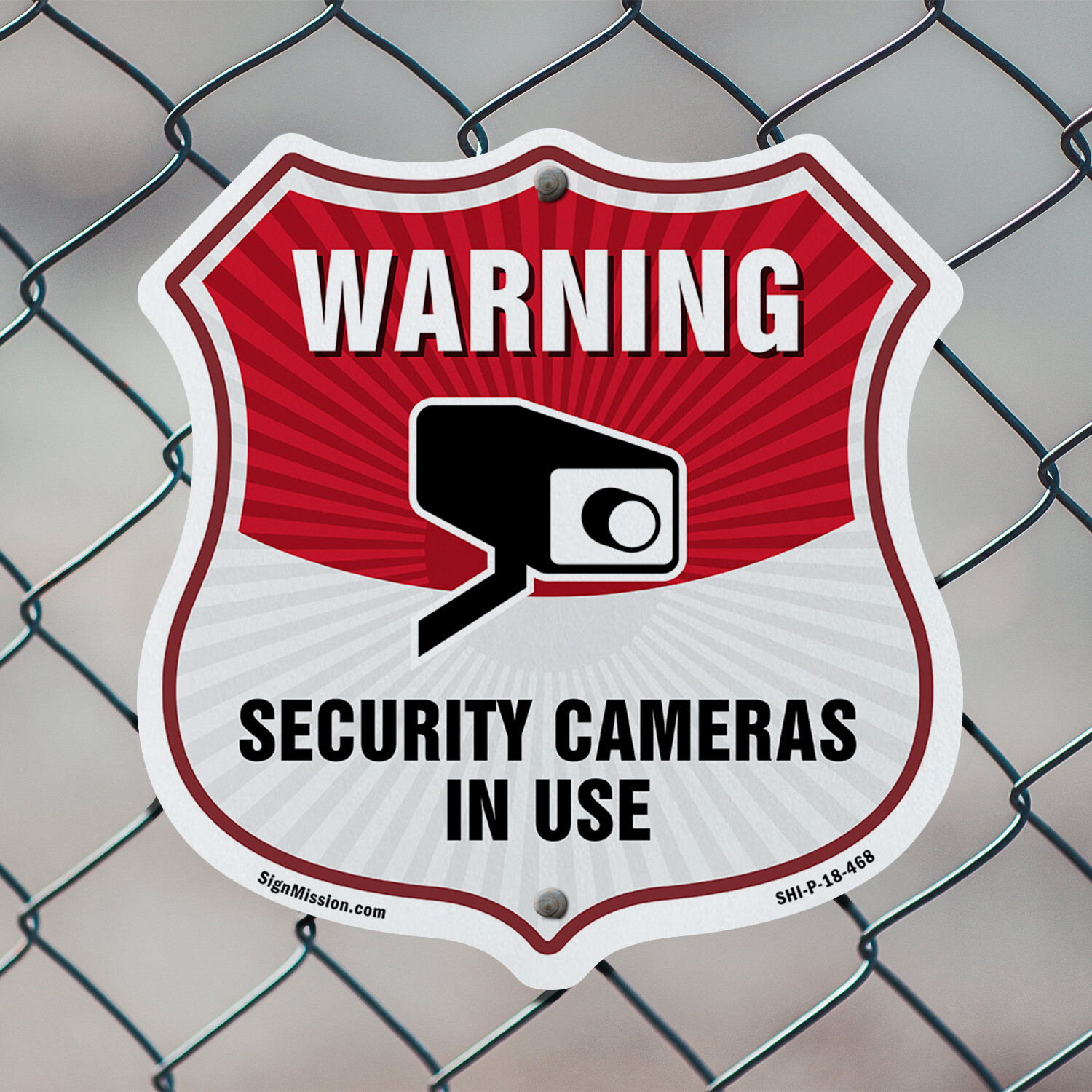 Video Surveillance Shield Sign Warning Security Cameras In U Shield Shaped Sign