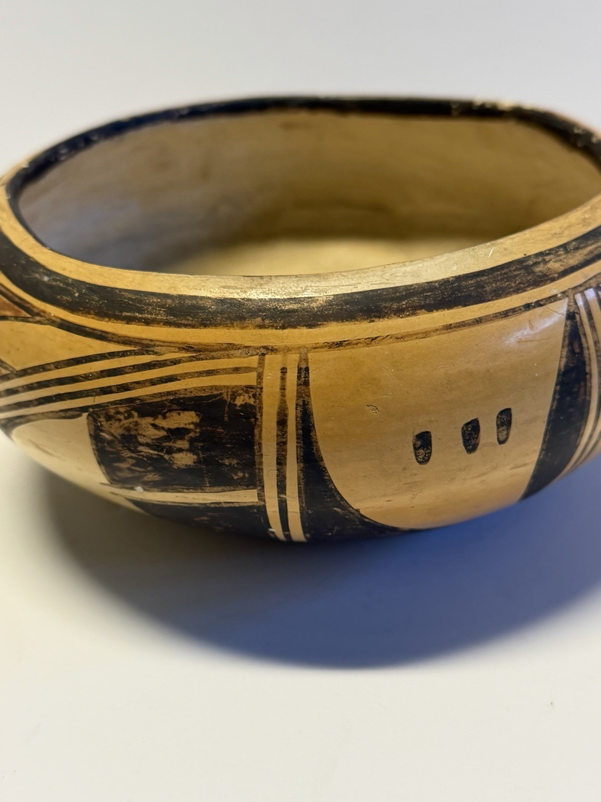 Antique Native American Indian Clay Pottery Old Hopi Bowl; Early 1900's