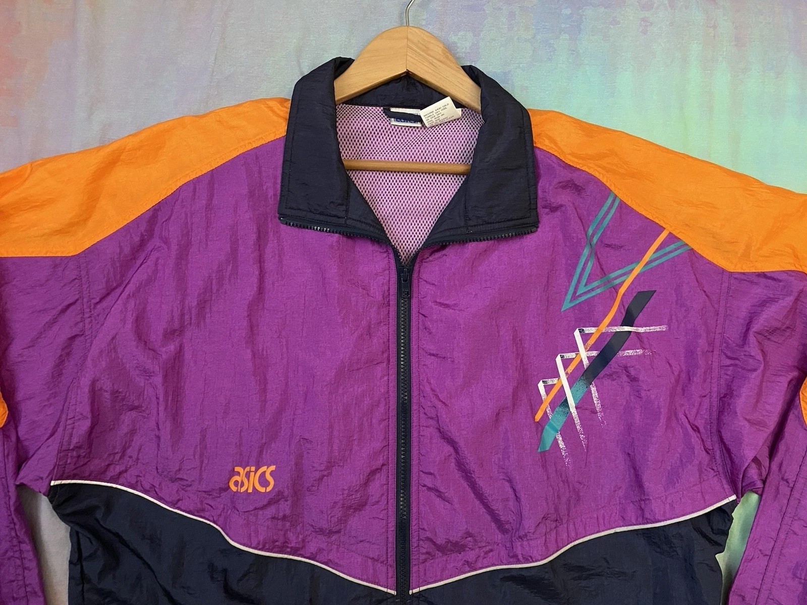 Vintage NWT 90s ASICS 3M Purple Orange windbreaker jacket Running Deadstock Sz L