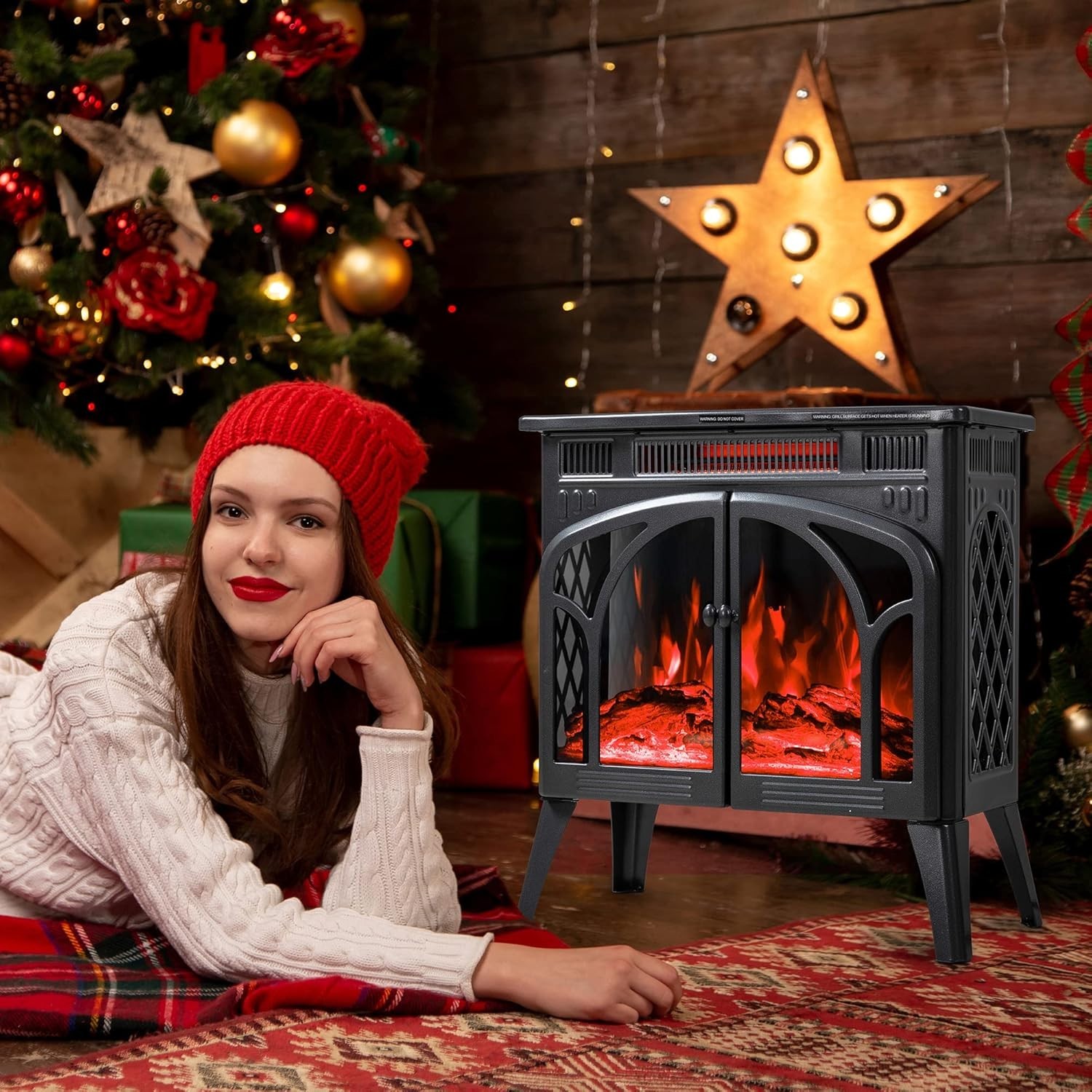 24Inch Electric Fireplace Stove, Free-Standing Infrared Fireplace Stove, Contro