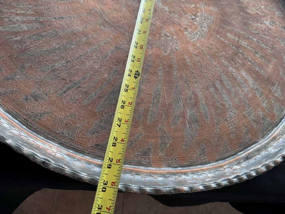 Vintage Islamic Middle Eastern Hammered Copper Platter Large 30”