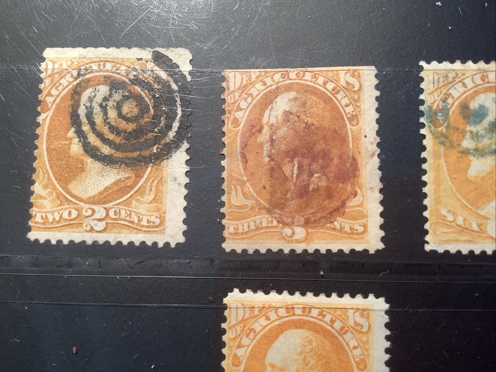 LOT of 6 US AGRICULTURE DEPT. Official 1873, 1879 O2/O95 mint+used Bull’s eye