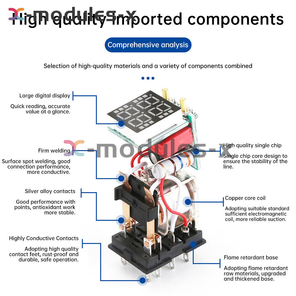 Adjustable Digital Time Relay Cycle Time Delay Relay With Base DC12V 24V AC220V