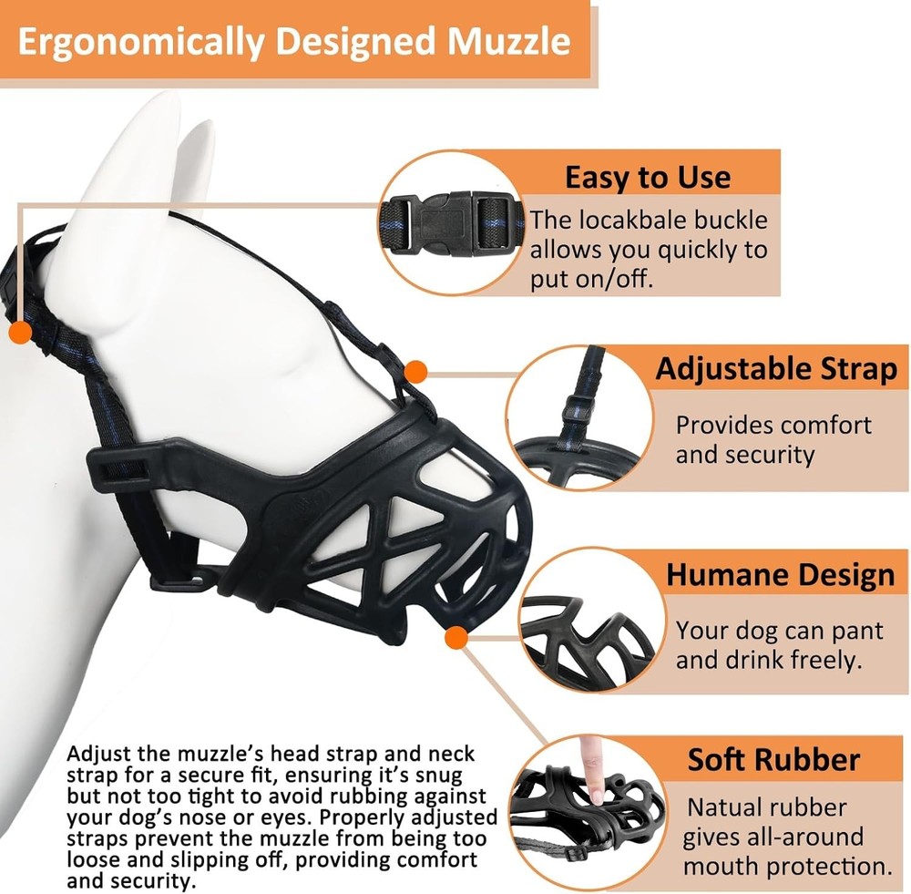 Humane Adjustable Dog Muzzle for Large Breeds - Perfect for Training & Grooming