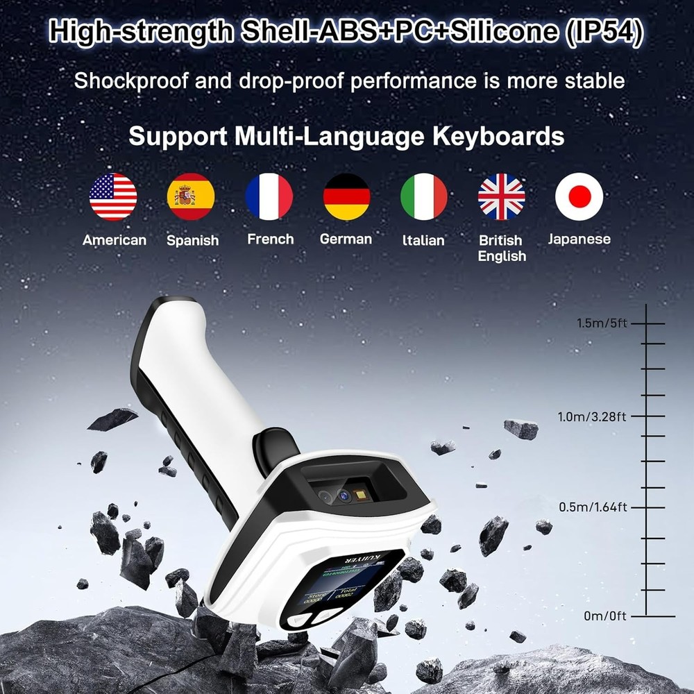 1D QR 2D Barcode Scanner Bluetooth Wireless Bar Code Scanner w/LCD Screen Voice