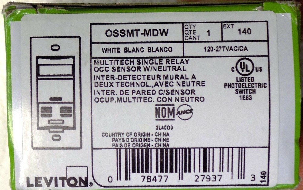 LEVITON® OSSMT-MDW SENSOR OCCUPANCY 120/230/277/347VAC WALL