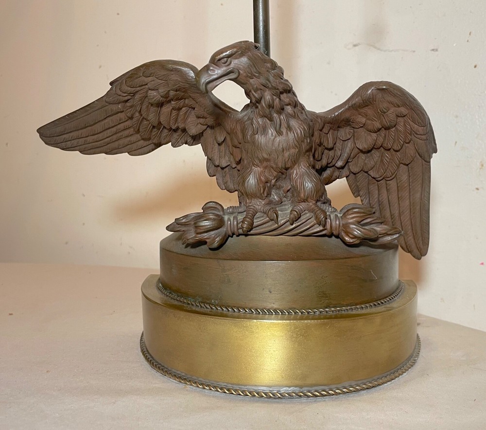 antique patinated solid bronze american bald eagle electric table lamp statue