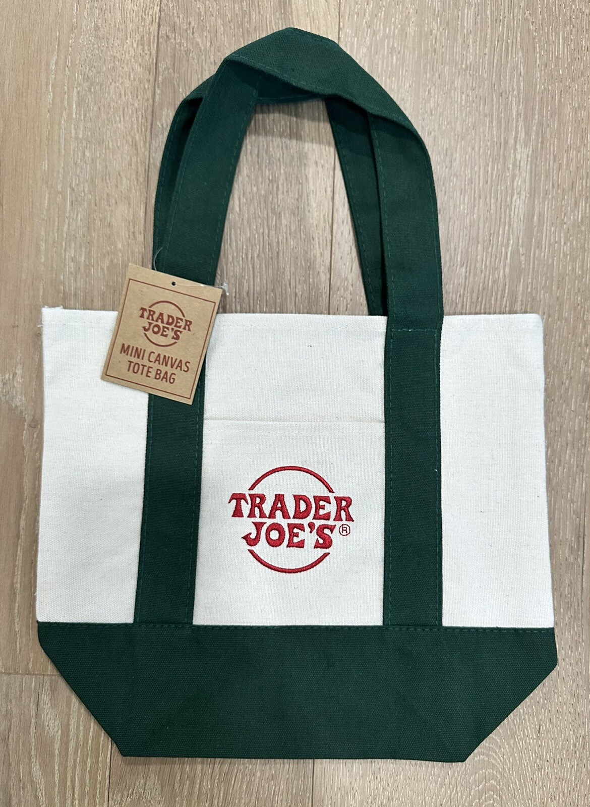 Trader Joe NWT Limited Edition Embroidered MINI CANVAS TOTE BAG 2024 💚