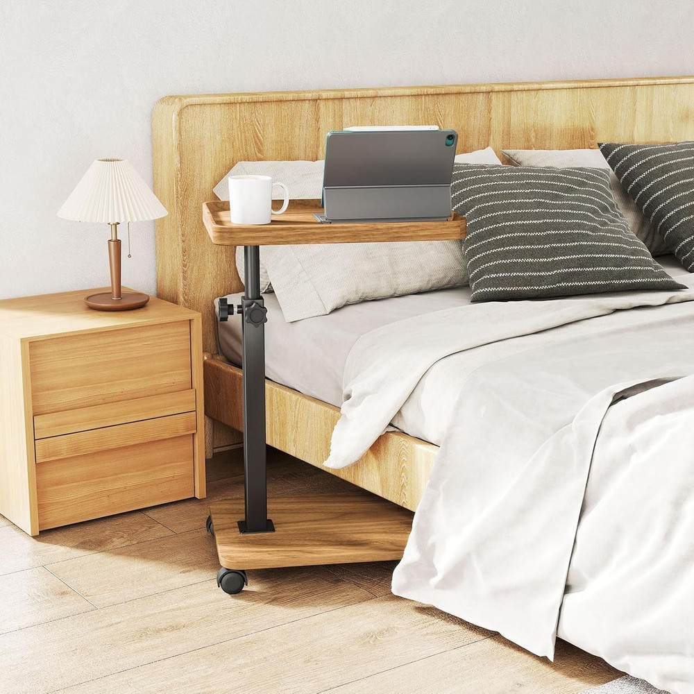 End Table TV Tray Table Adjustable Height Small Spaces 360°Swivel Side Table