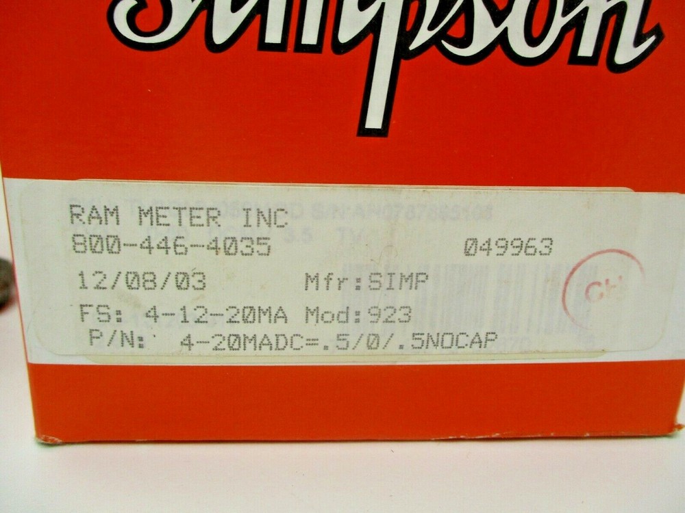(1) NEW SIMPSON PANEL METER 800-446-4035 MOD; 923