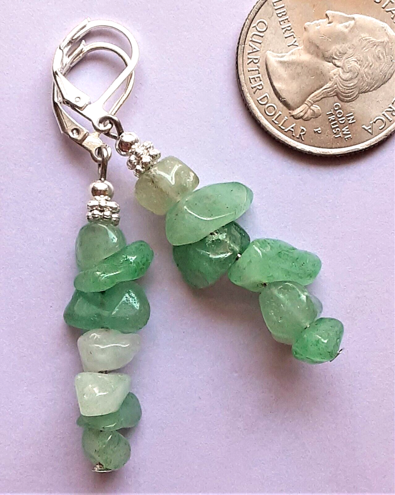 green JADE CHIP drop earring SP LEVERBACK handcrafted WPJ15