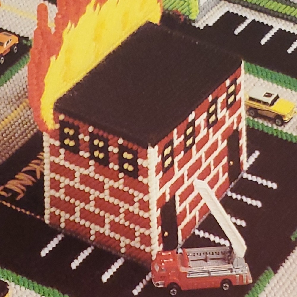 Firefighter's Town Plastic Canvas PATTERN Gas Station School Store Fire fighter