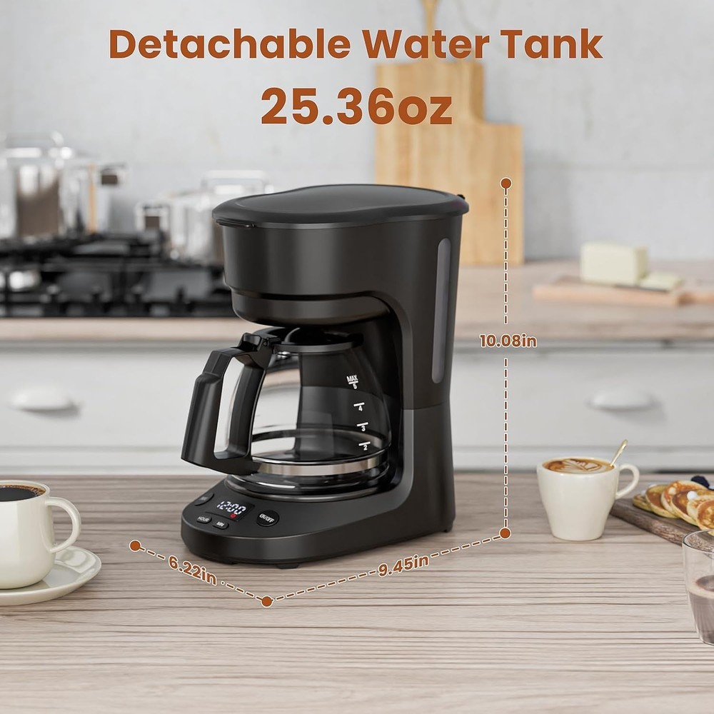 5 Cup Drip Coffee Maker, Portable Coffee Machine with Programmable Timer, Cof...