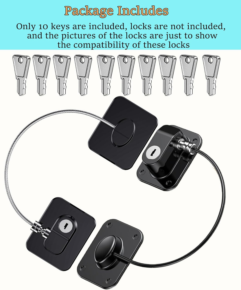 10 Pack Refrigerator Lock Replacement Keys for Fridge Cabinet Locks, Universal S