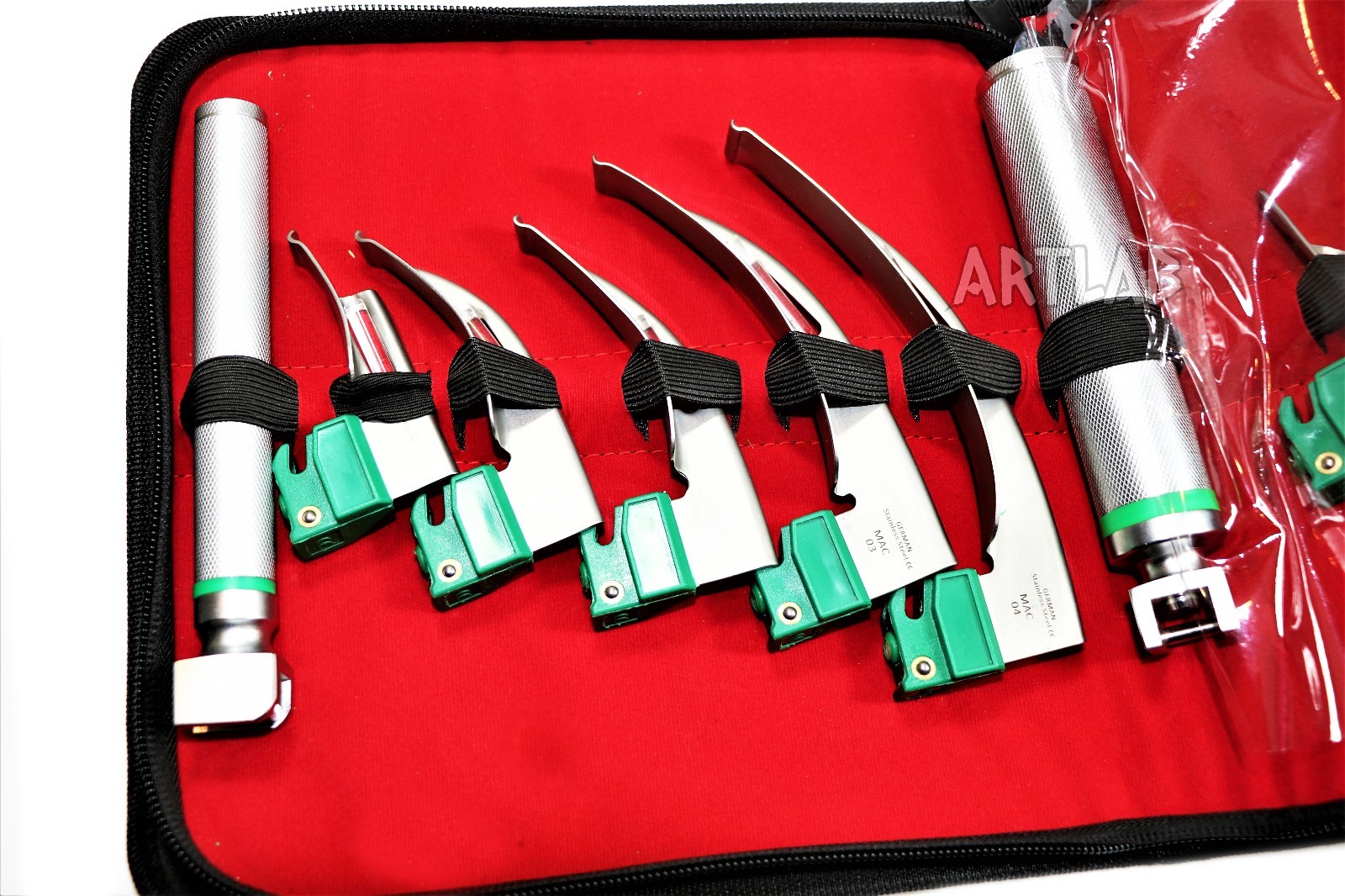 NEW! GERMAN FIBEROPTIC LARYNGOSCOPE SET MAC+MIL 12PCS INTUBATION BLADES + HANDLE