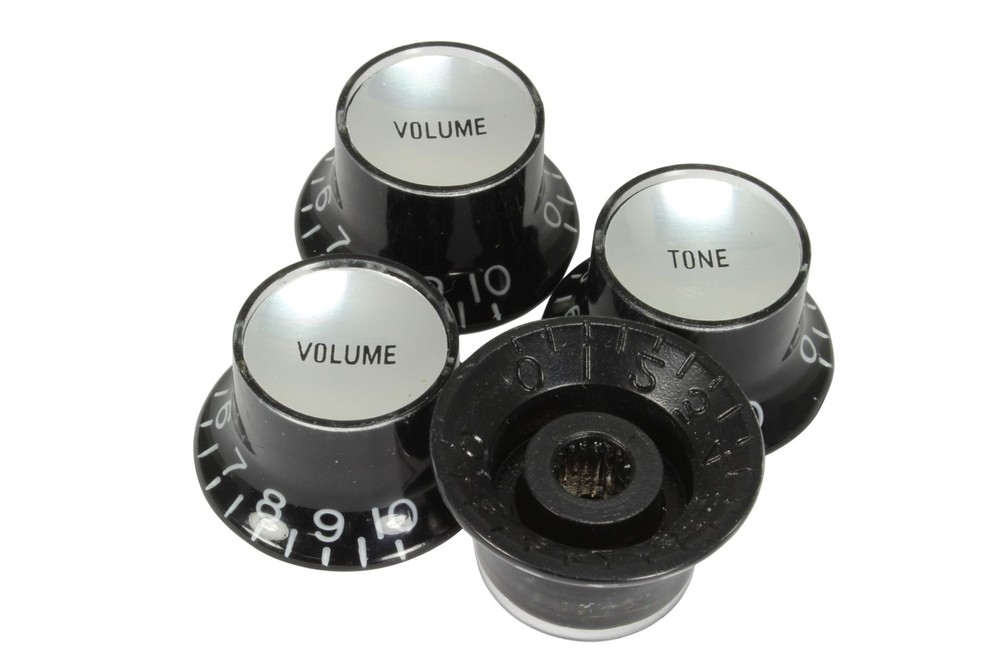 Bell Hat Knobs Black Silver Reflector for Import guitars 4pk