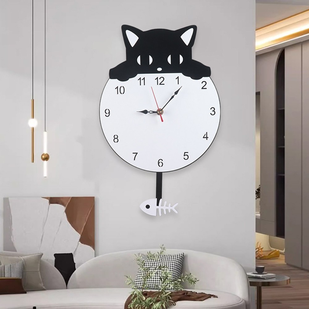 Charming Black Cat Wall Clock in Acrylic for Practical Time Management