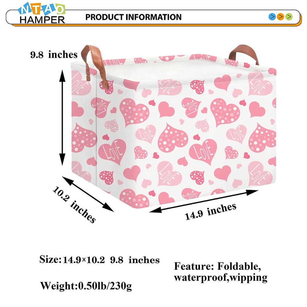 Rectangular Pink Gift Basket Empty,Fabric Storage Basket with Handles,Books ,...