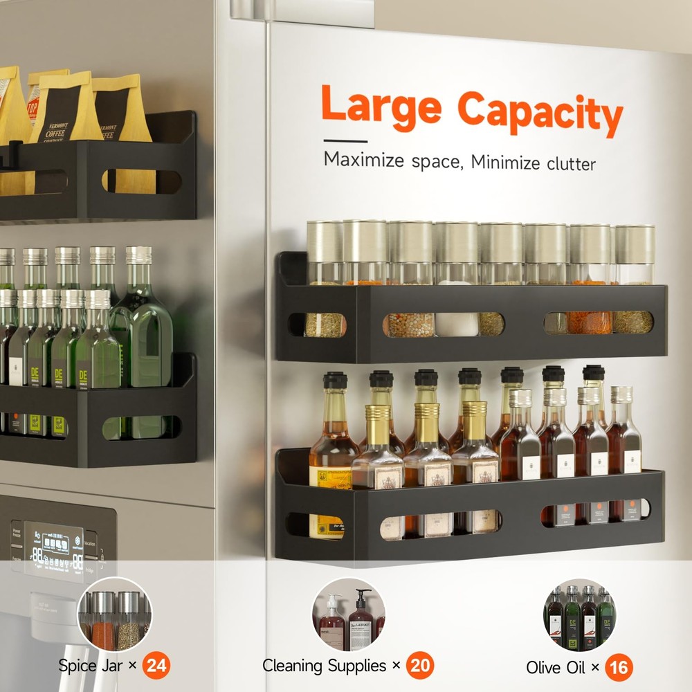 4 Pack Strong Magnetic Spice Rack for Refrigerator, Multipurpose Magnetic She...