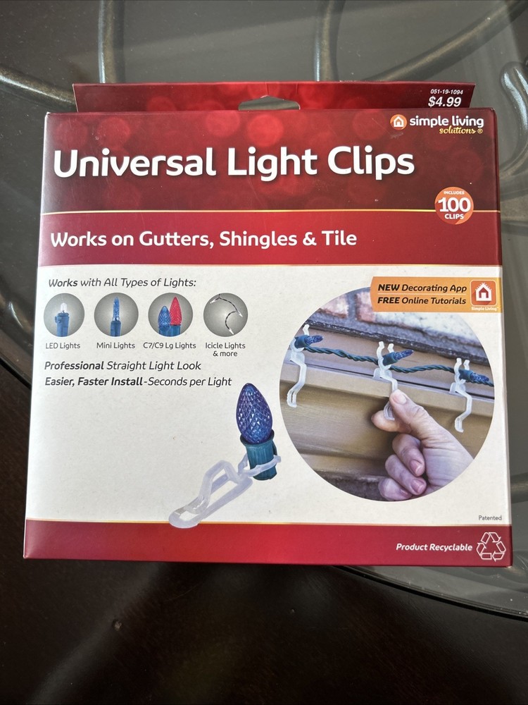 Simple Living Universal Light Clips 100ct Easy Install Gutter, Shingle & Tile