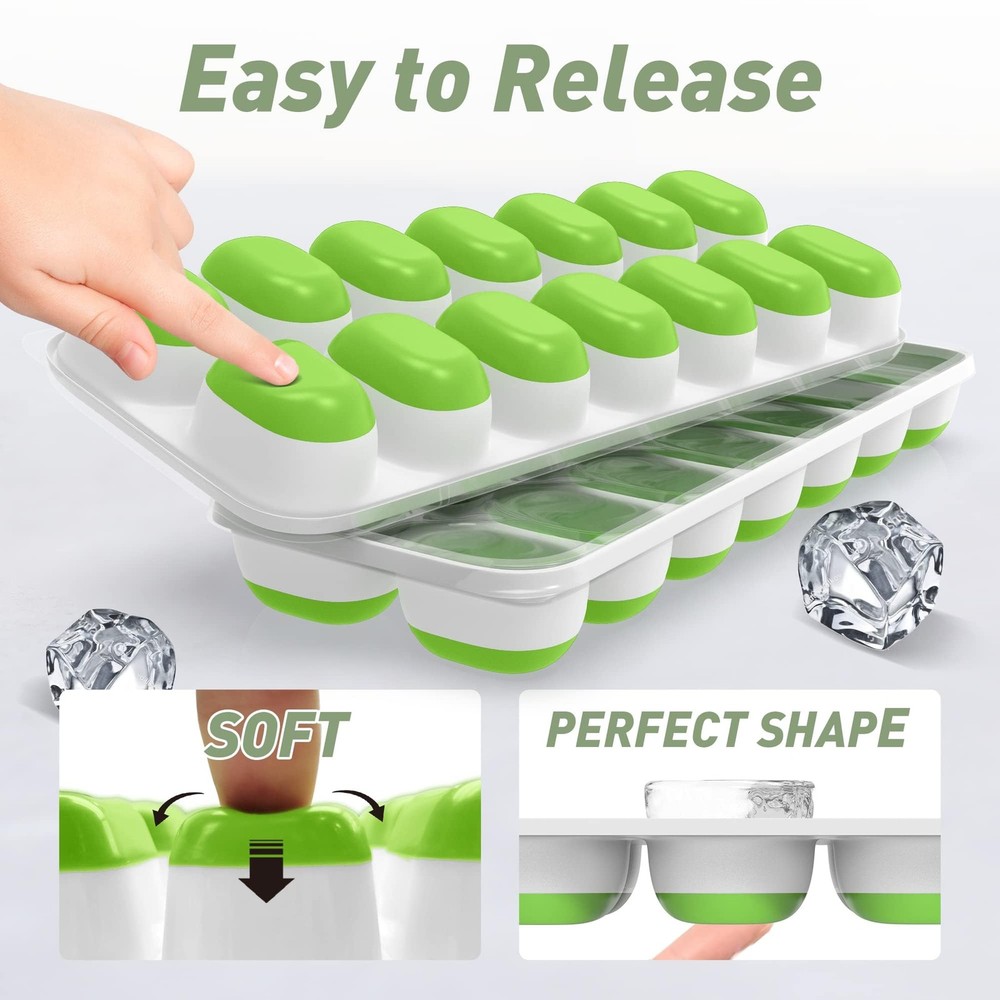ChefAide Ice Cube Tray with Lid, 4 Packs 56 Cubes Durable Stackable Ice Cube ...