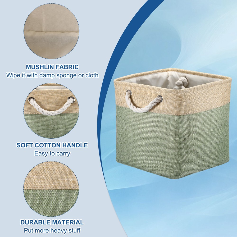 4Pack Storage Baskets Fabric Collapsible Cube Baskets White/Green