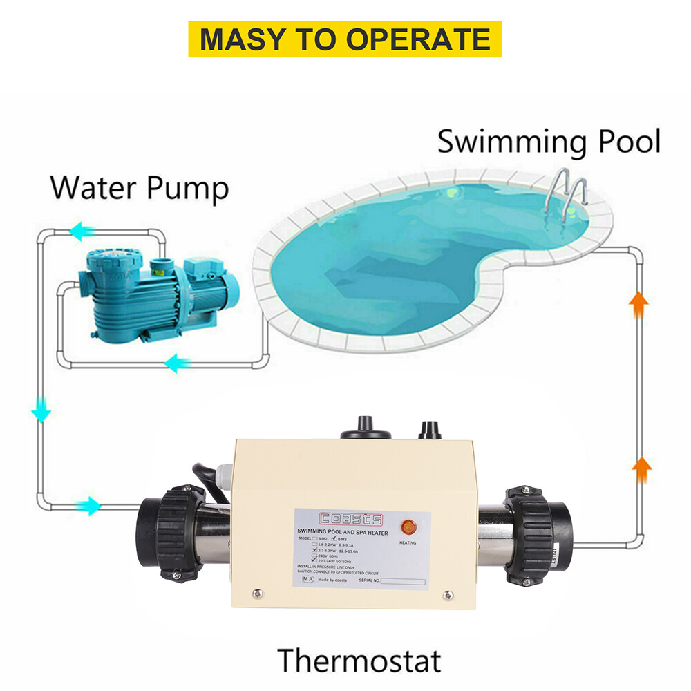 3KW Pool Heater Electric Water Heater Swimming Pool SPA Bath Tub Thermostat 220V