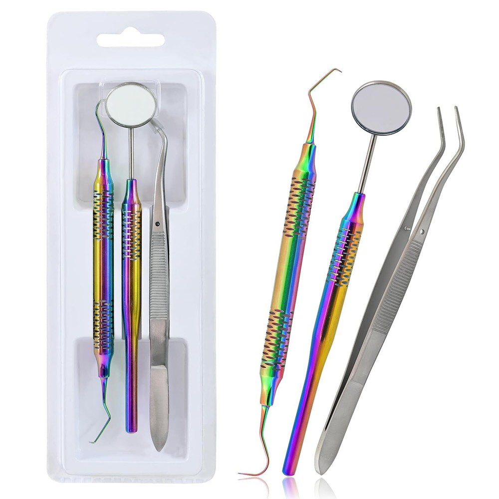 Premium German 3 Instruments Basic Dental Set Mirror Explorer College Plier Holo