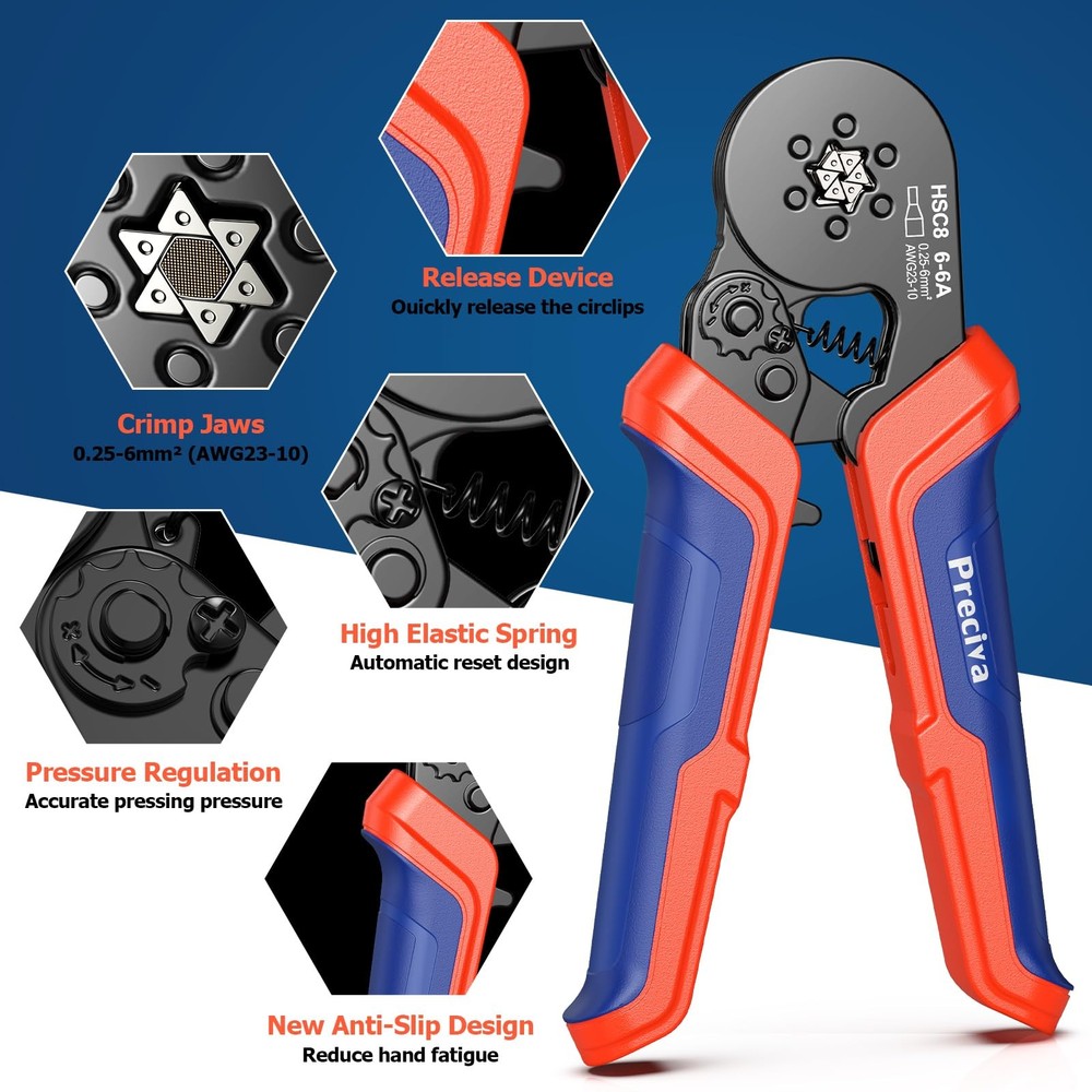 Ferrule Crimping Tool Kit, Preciva Upgrade Double & Single Ferrules Metallic