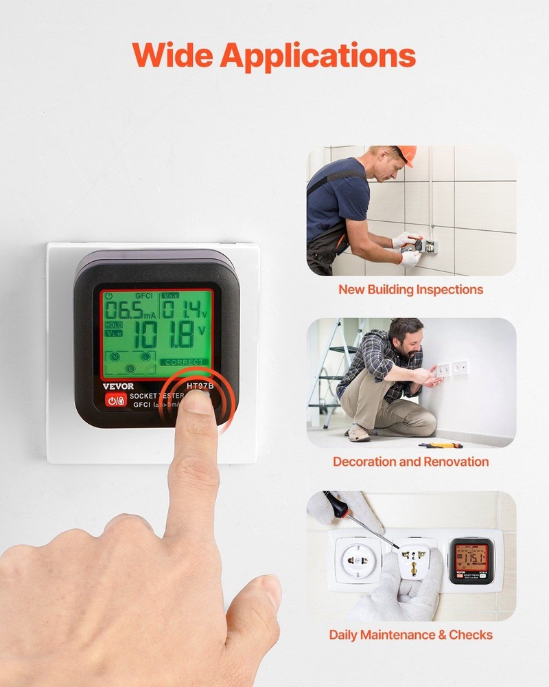 Convenient Electrical Tester with Clear LCD and GFCI Test Capability