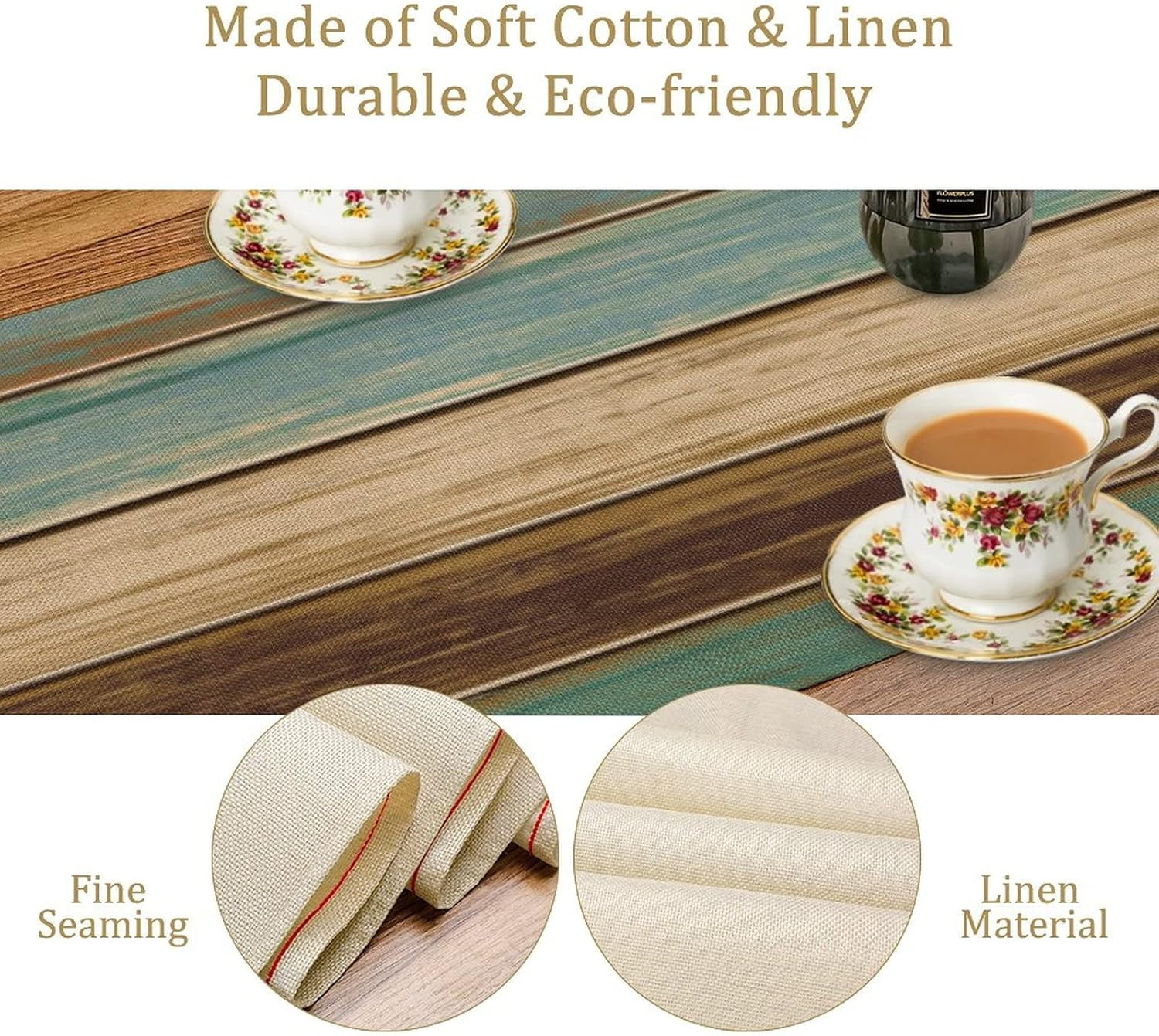 Farmhouse Cotton Linen Table Runners 13 X 72 Inches,Rustic Blue Table Runner for