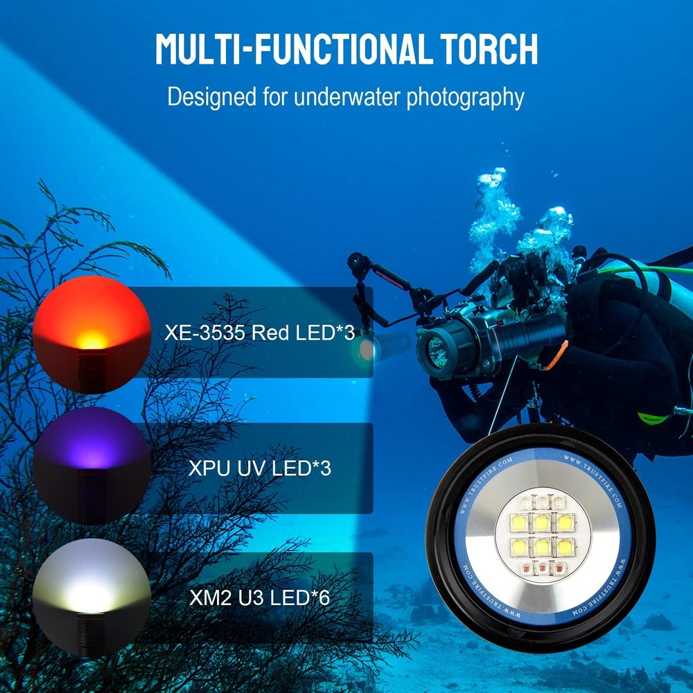Trustfire DF50 6500Lumen Kit led Diving Light Scuba Flashlight 3 Mode Light -70M