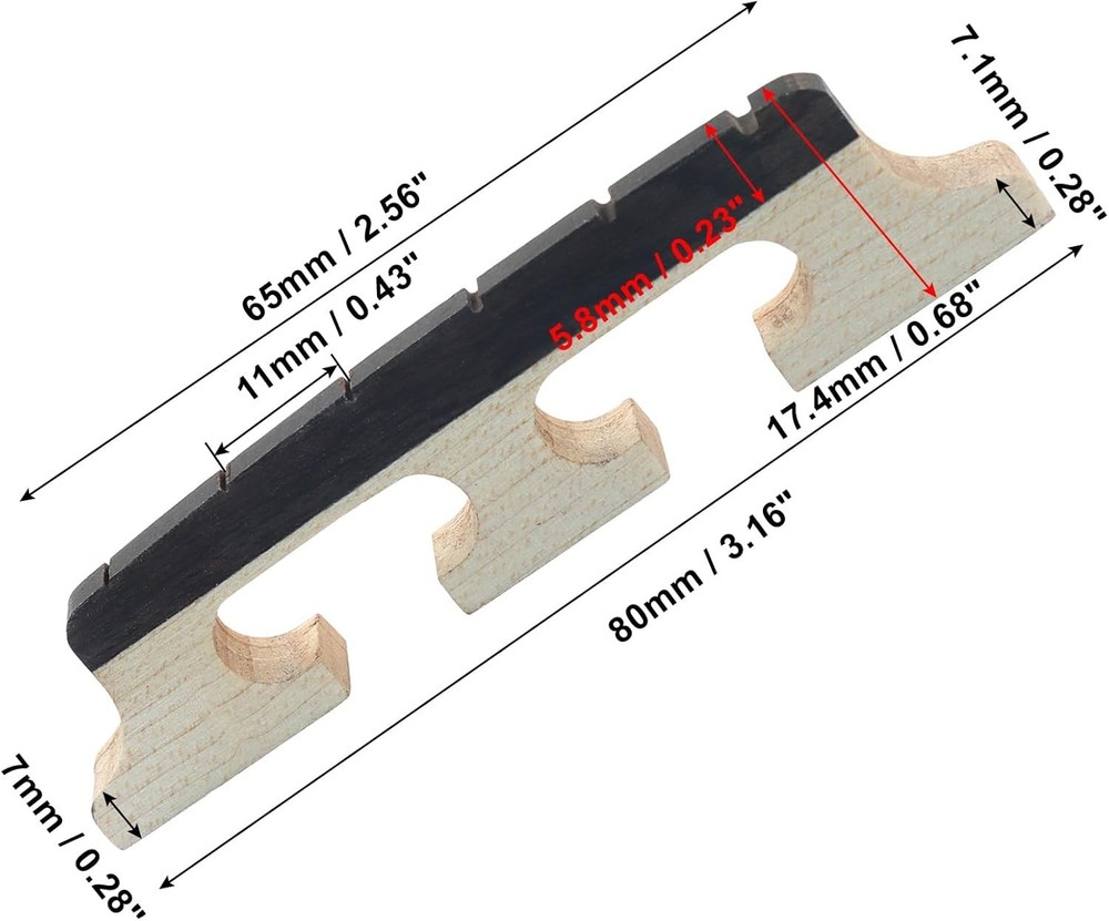 6-String Banjo Bridge - Ebony Maple Replacement for Enhanced Sound