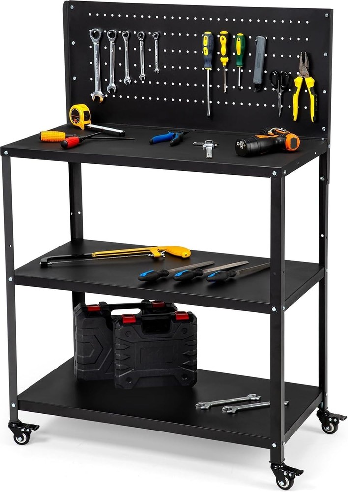 Efficient 50.4" Metal Tool Storage Workbench with Movable Locking Wheels