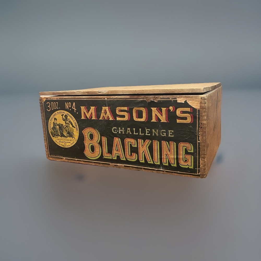 ANTIQUE MASON'S CHALLENGE BLACKING STORE DISPLAY WOOD BOX