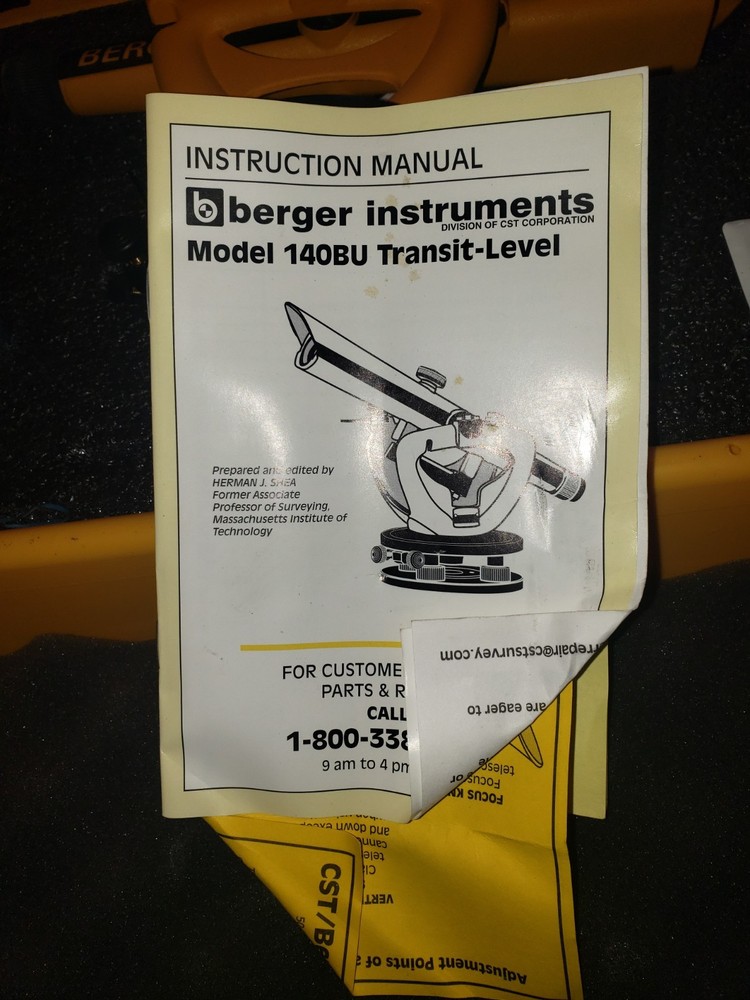 Berger instruments Model 140BU Transit Level With Case, Manual