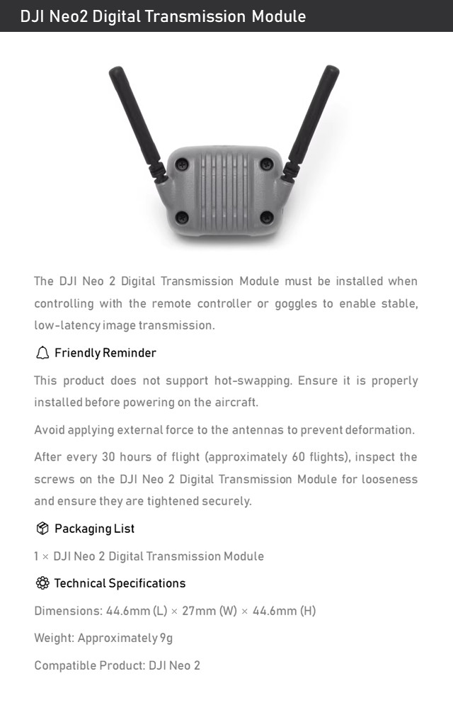 DJI Neo 2 Digital Transmission Module Replacement
