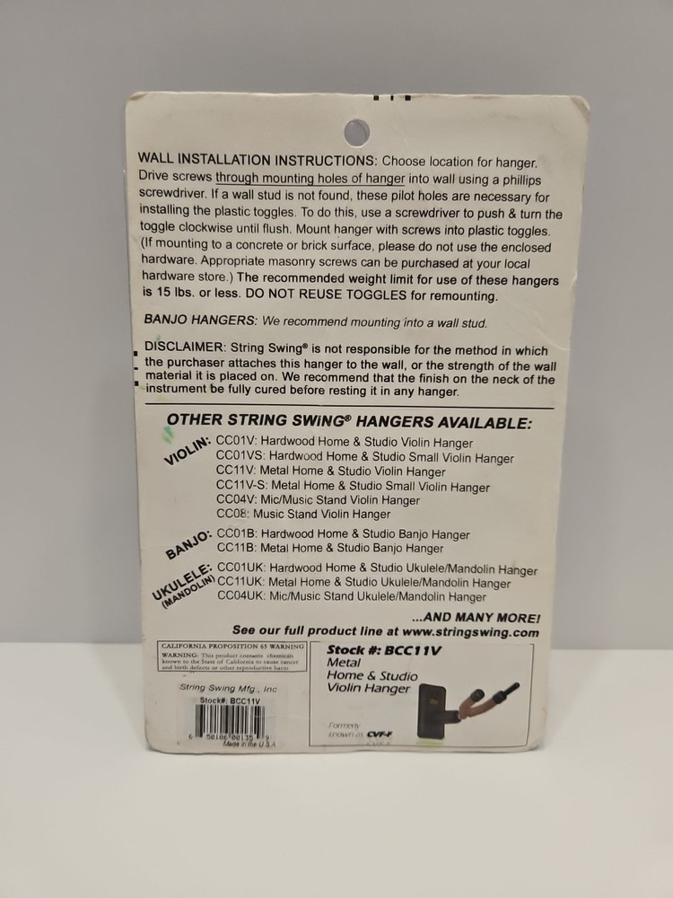 String Swing violin hanging hardware new in packaging violin hanger