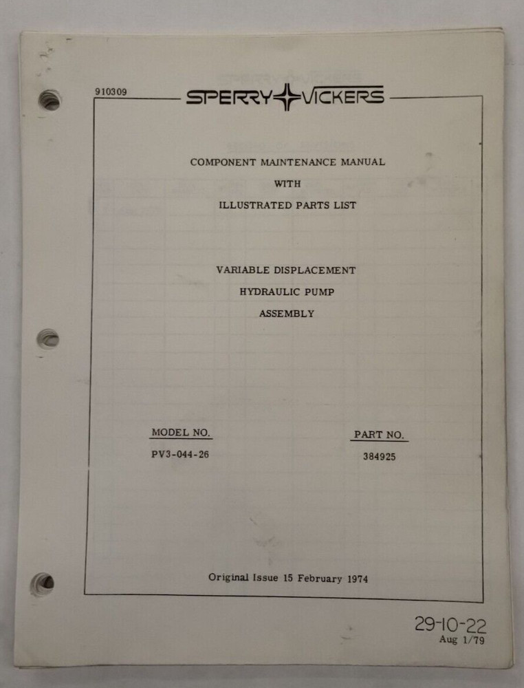 Sperry Vickers Variable Displacement Hydraulic Pump Assembly Maintenance Parts