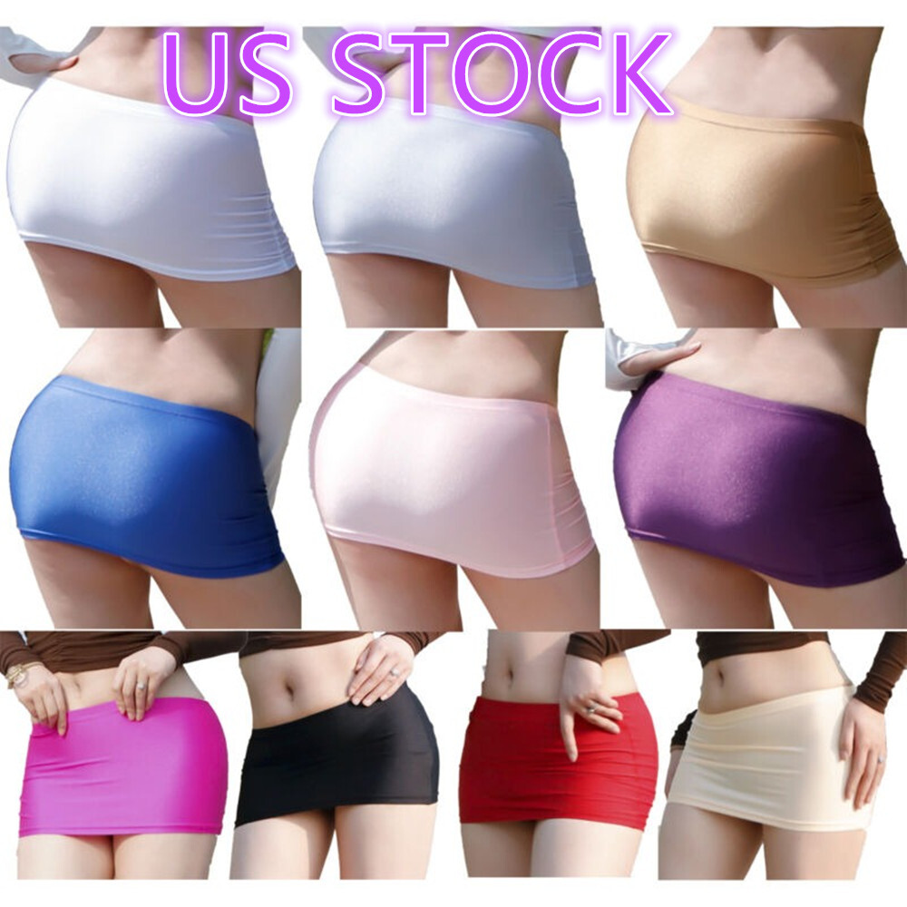 US Womens Mini Skirt Gloosy Tight Low Waist Package Hip See Through Micro Skirt