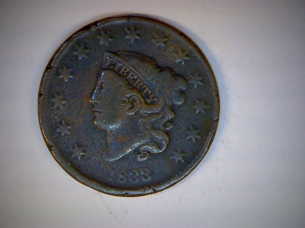 1833 U.S. LARGE CENT,   LARGE LETTERS, CORONET CENT,