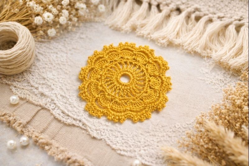 Small Crocheted Doily, Sewing Notion, Textile Ephemera