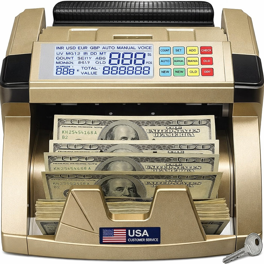 Premium Automatic Cash Bill Counter Machine with Counterfeit Detection & Dual TF