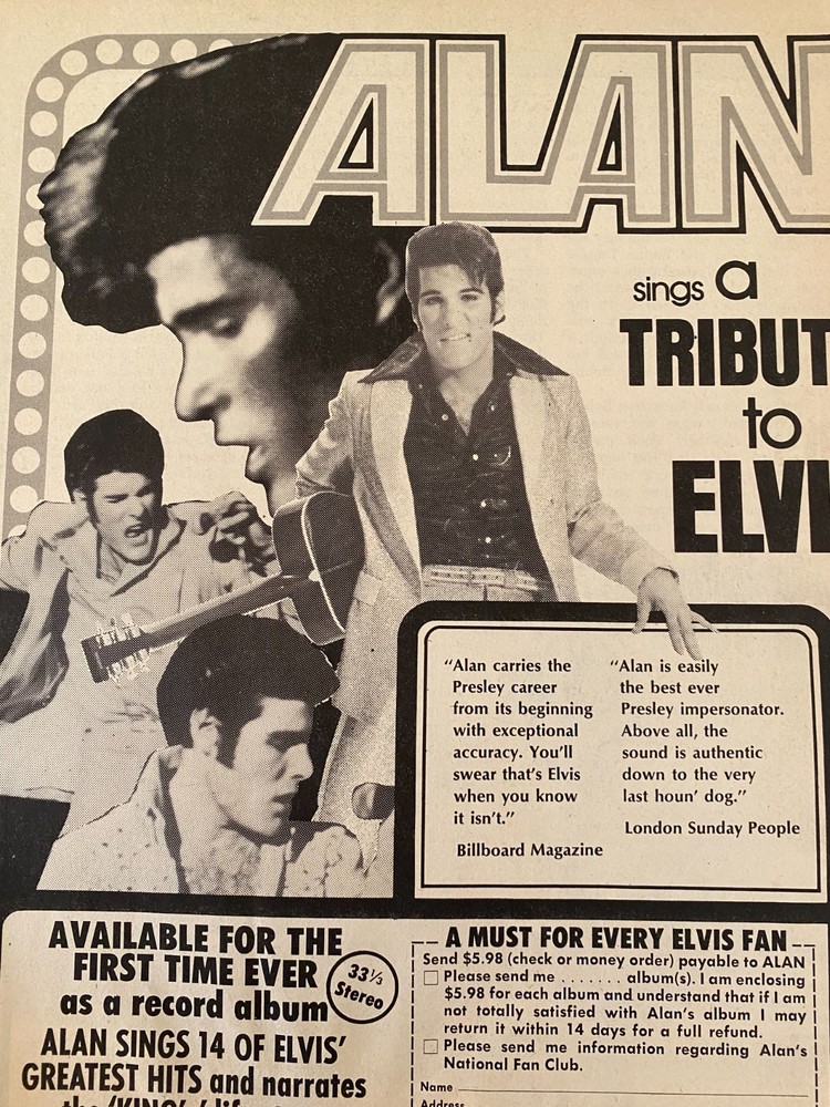 Alan Sings a Tribute to Elvis Presley, Full Page Vintage Promotional Ad