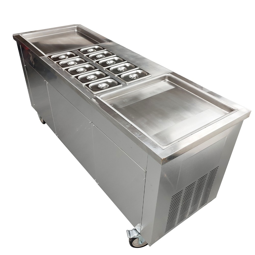 110V Controllable Temperature Stir Fry Ice Machine Double Square Pots
