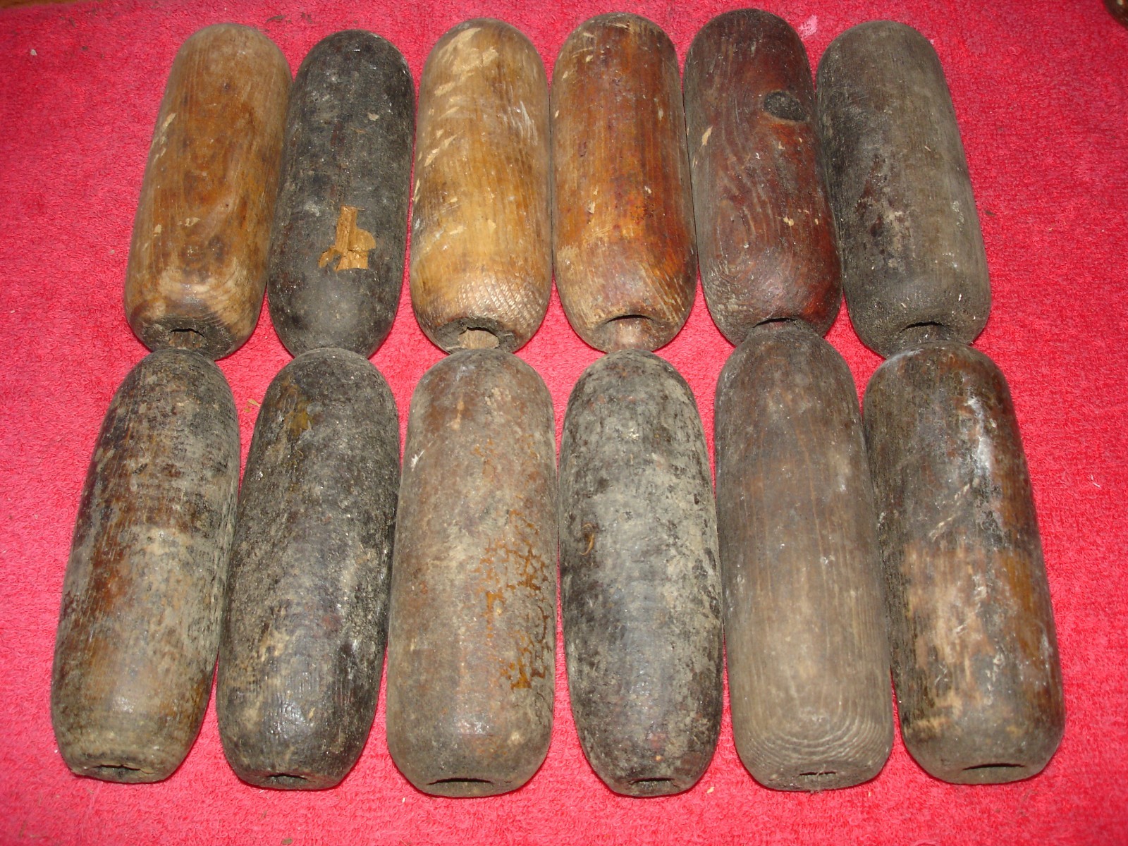 12 Vintage Wooden Marine Fish Net Floats Buoy Oblong Wood Nautical Beach