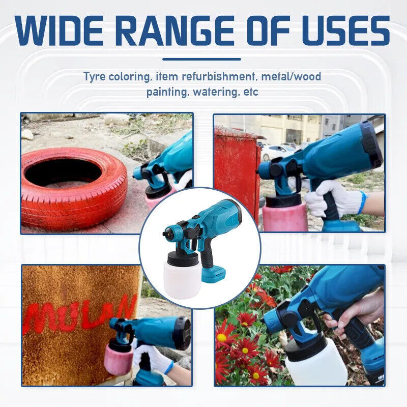 High Pressure Cordless Paint Sprayer Electric Airless HVLP Spray Gun +2 Battery