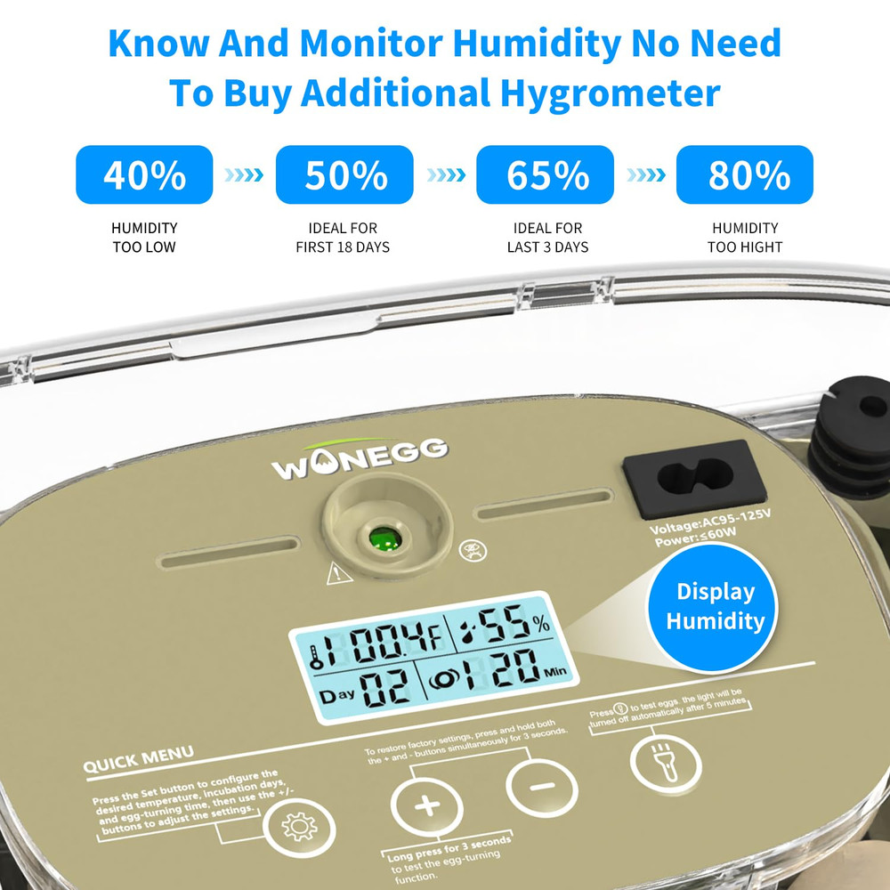 Incubator for Hatching Eggs,Automatic Turning,Temperature and Humidity Control D